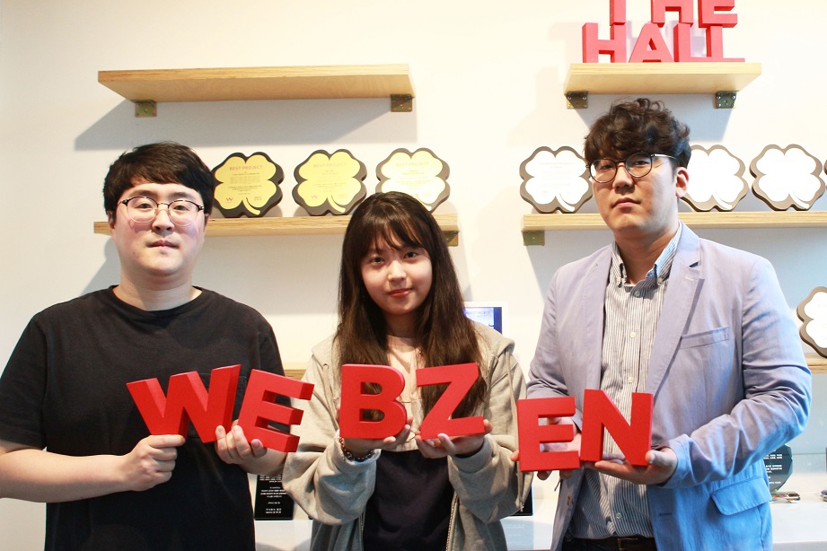 웹젠 사업3실 김우석 팀장, 김지원 PM, 천삼 실장 (왼쪽부터)