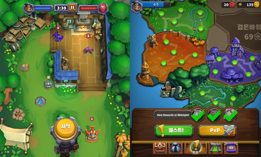 ▲ 워크래프트 럼블 플레이 화면, 지역마다 5개의 스테이지가 존재한다   출처: 게임인사이트 취재
