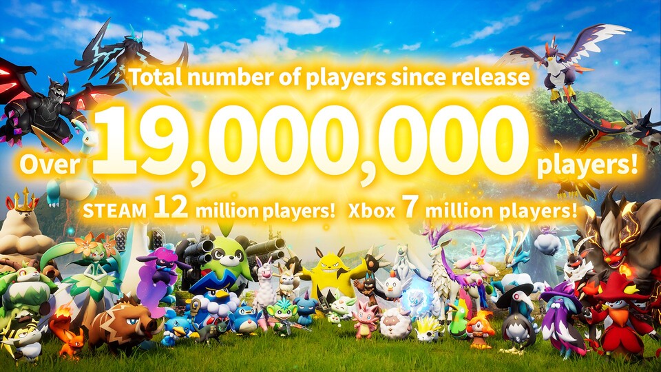 ▲ 스팀 판매 1,200만 장과 Xbox 접속자 700만 명을 동시에 달성한 팰월드  출처: 포켓페어