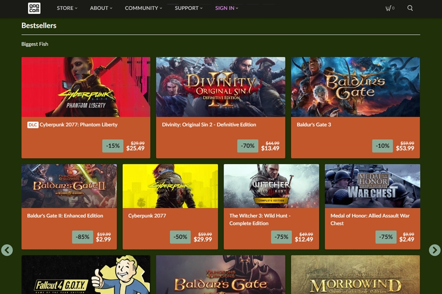 ▲ 여러 게임을 DRM 방식으로 판매하는 GOG 게임즈  출처: GOG 게임즈 홈페이지